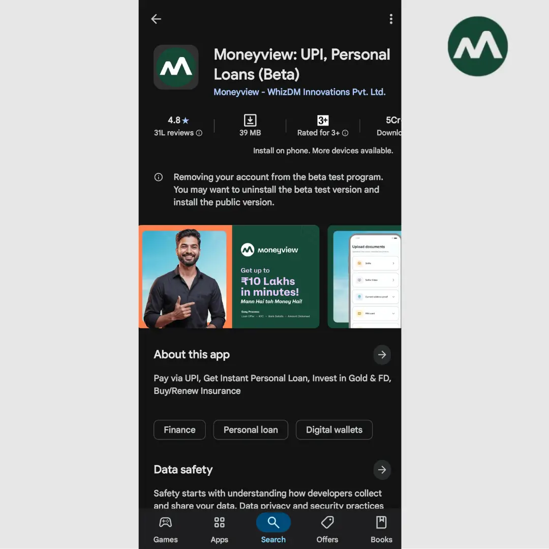 Install Moneyview App from Playstore