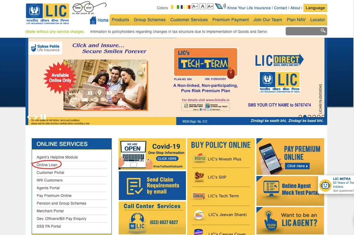 Loan Against LIC Policy Online